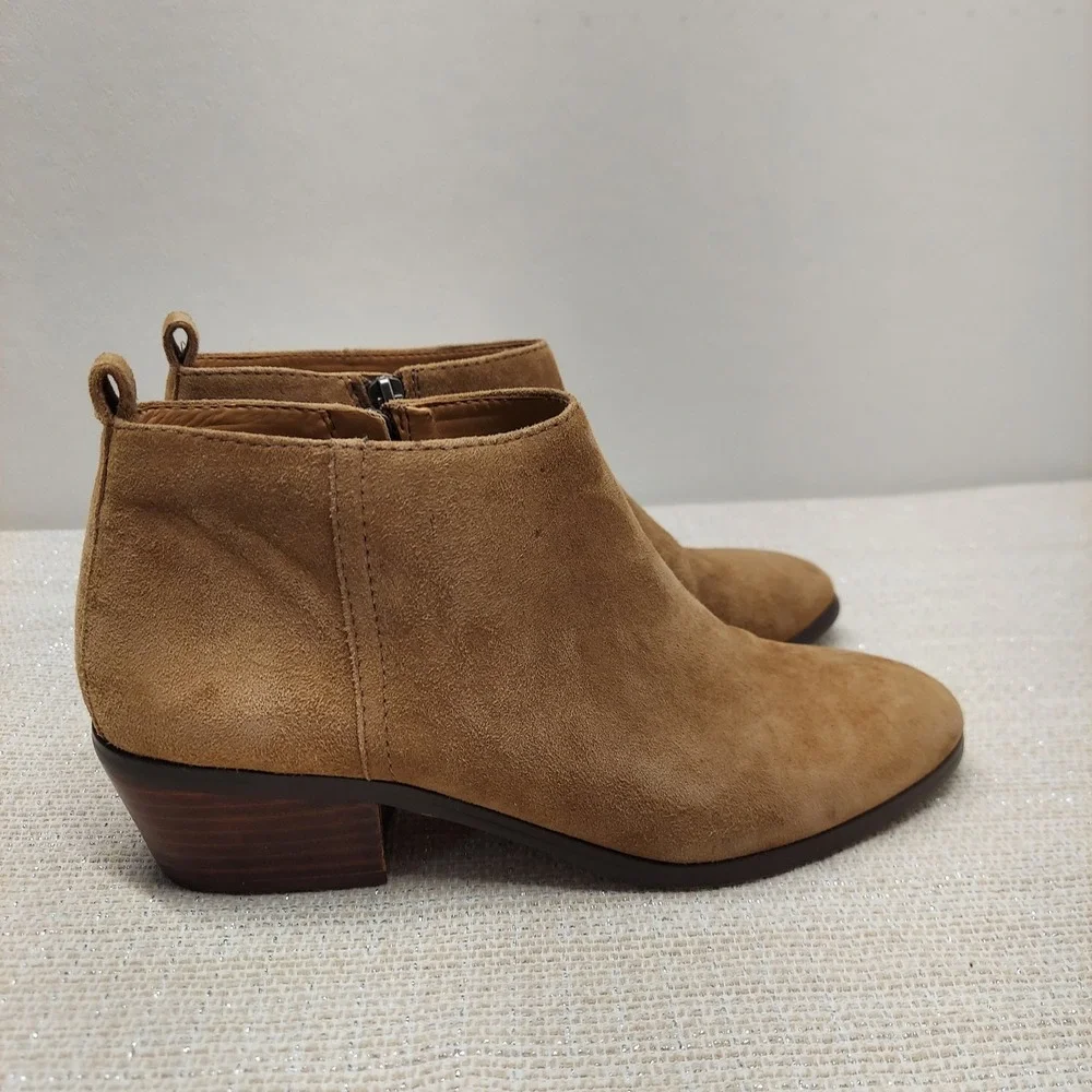 J.Crew Sadie Ankle Boots Tan Suede Side Zip Block Heel C9868 Womens 7.5